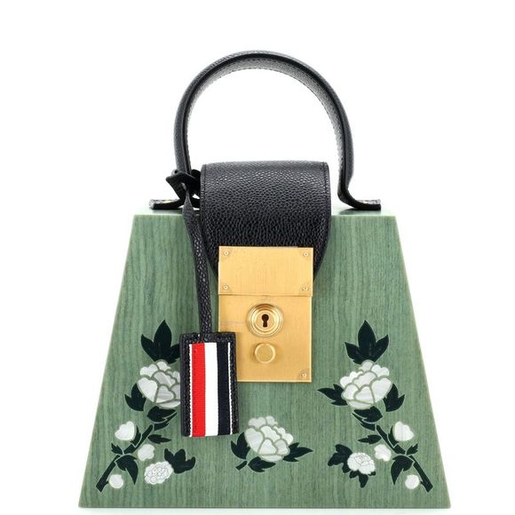 Thom Browne Mrs.Thom Box Bag Leather with Resin and Mother of Pearl Mini Green - Picture 1 of 7